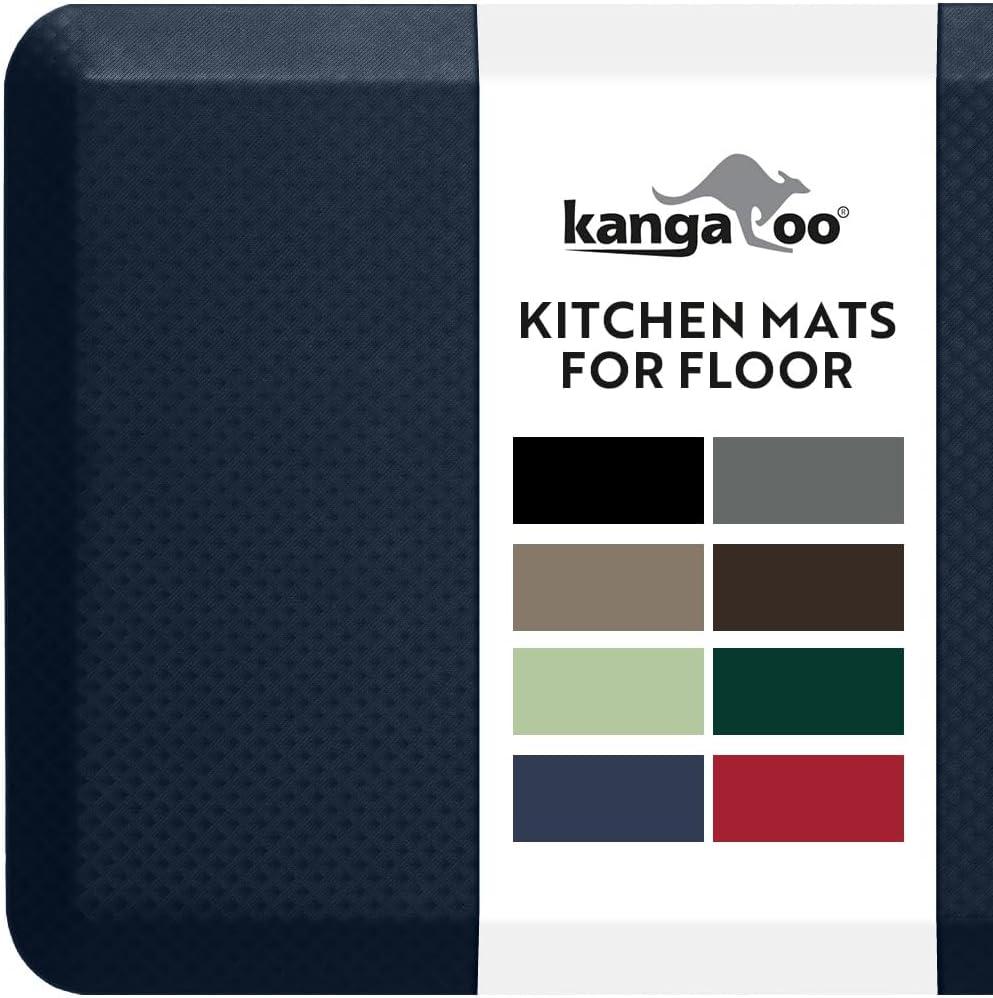 KANGAROO Thick Ergonomic Anti Fatigue Mats for Kitchen Floor, Cushioned Standing Office Desk Mat, Waterproof Scratch Resistant Topside, Supportive All Day Comfort Padded Foam Rugs, 20x32, Navy