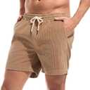 AMY COULEE Mens Corduroy Shorts 5.5" Elastic Waist Casual Shorts Summer Beach Shorts with Pockets (Large, Khaki)