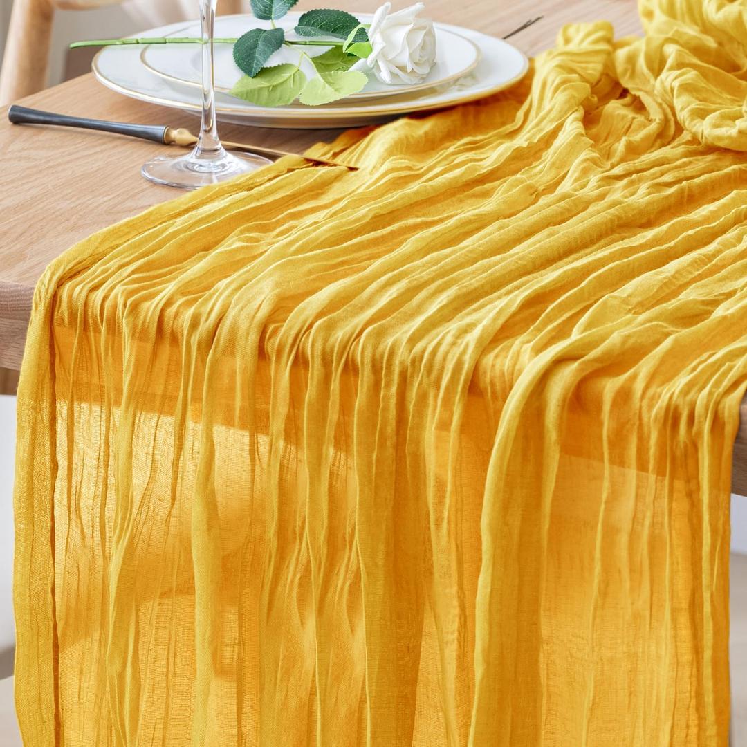 Table Runner Cheesecloth 10FT Gold Boho Gauze Cheese Cloth Rustic Sheer Table Runners for Wedding Bridal Baby Shower Party Decoration