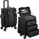 Stagiant Rolling Makeup Case 4 in 1 Soft Sided Professional Cosmetology Case on Wheels Freelance Makeup Artist Nylon Cosmetic Organize Storage Nail Technician Hair Stylist 3 Drawers Black