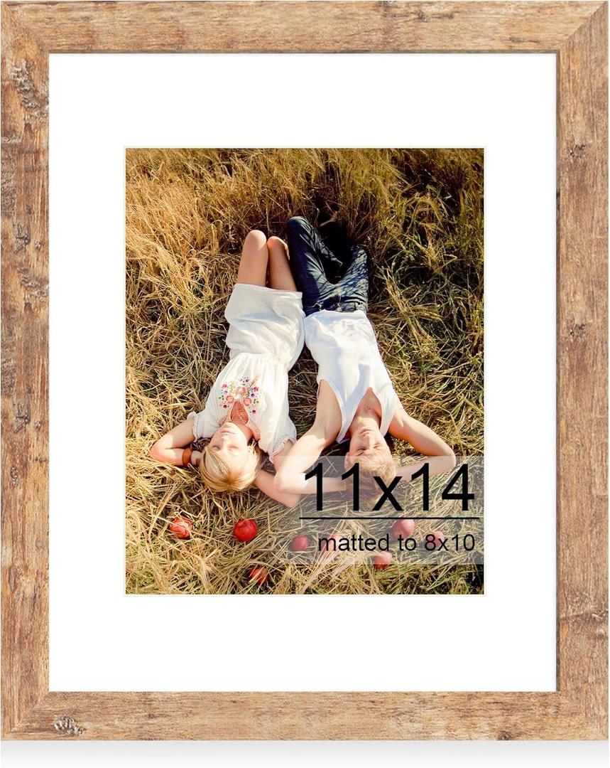 iRahmen 11x14 Picture Frame with HD Tempered Glass, Display Pictures 8x10 with Mat or 11 x 14 Without Mat, Wood Photo Frame for Tabletop and Wall (Rustic Brown, 1 Pack)