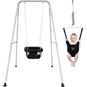 2 in 1 Baby Jumper with Swing - Indoor and Outdoor Use, Baby Jumpers and Bouncers, Toddler Swing with Foldable StandBlack