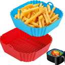 Boribim 2 PCS Square Silicone Air Fryer Liners - 8 Inch Reusable Air Fryer Pot - Air Fryer Accessories - Air Fryer Inserts for 4 to 7 QT Oven Microwave Accessories (Red + Blue)