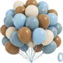 60pcs Blue and Brown Balloons 12inch with Brown Dusty Pastel Blue Sand White Balloons for One Sweet Cookie Birthday Gender Reveal Baby Shower Party Decorations