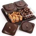 Serving Set: Plastic Imitated Wood Serving Tray & 4 Snack Boxes with Lid, Ideal for Home, Party & Birthday