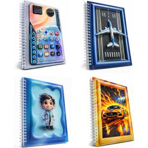 A5 3D Glossy Cover Spiral Notebook  Cute Hardcover Notebooks with 160 Pages/80 Sheets of Each  Kids School Notebooks for Girls & Boys (Pack of 4 (Apps, Takeoff, Doctor, Fire Car))