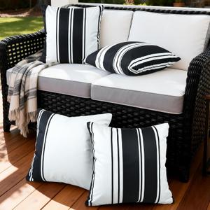 4 Pack Outdoor Waterproof Throw Pillow Covers 18x18 Inch, Striped Black and White Decorative Pillow Cover, Modern Farmhouse Cushion Cases for Garden Patio Tent Balcony Bench Couch Sofa
