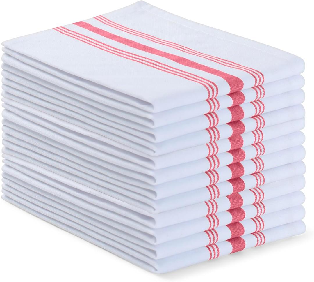 Blue Needles Set of 12 French Stripe Dinner Table Napkins 100% Cotton Napkins, 18x18 Inch, Absorbent, Soft, Reusable & Washable Restaurant Hotel Quality Spring Summer & Everyday Use - Red