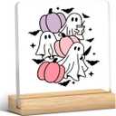 Halloween Pumpkin Ghost Decor Decorations for Home Office Kitchen Pumpkin Ghost Acrylic Sign Desk Decor Gifts for Women