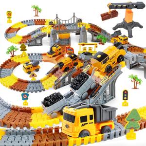 281 PCS Race Tracks Construction Toys for 3 4 5 6 7 8 9 Year Old Boys Girls, 4 PCS Truck Car, Tower Crane, Toddler Track for 4-6, Christmas Birthday Gifts for Age 3-5, Engineer Building SetKids Toys