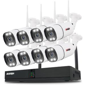 Anssipo 8 Channel Security Camera System Wireless with Two-Way Audio/AI Face/Motion Detection/Color Night Vision, 8X 3MP WiFi Surveillance Cameras Indoor Outdoor, H.265+ 8CH WiFi NVR, NO Hard Drive