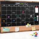 Board2by Monthly Chalkboard Calendar & Cork Board Combo, 24" x 36", Magnetic, Wall Mounted, Blackboard for Office, Kitchen, School, Home (Rustic Brown)