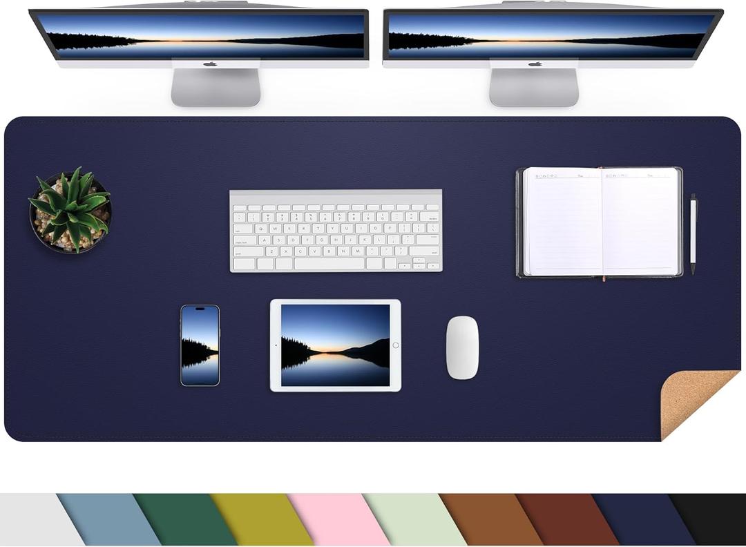Large Desk Mat, 55" x 17"Leather Desk Pad Protector, Large Mouse Pad, Office Desk Mat, Non-Slip PU Leather Desk Blotter, Desk Pad, Waterproof Desk Writing Pad for Office/Home/Decor (Midnight Blue)