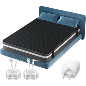 Grounding Mat for Bed Earth Connected Mat for Sleep with Grounding Plug Adapter, Cords, Conductive Mattress Pad, PU Leather with Carbon Fiber, 54x78 Inch