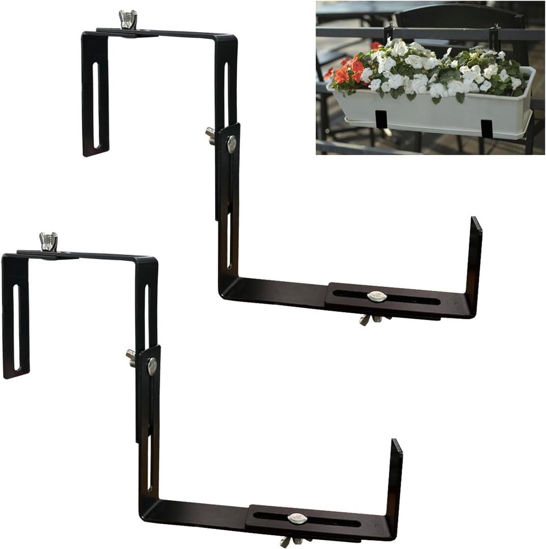 Adjustable and detachable Planter Box Brackets, flower pot bracket,hanging flower box bracket, window flower box bracket, suitable for fences, window sills, gardens, etc (Black,2 PCS)