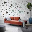 DIY Wall Decals Acrylic Mirror Sticker Set 60 Pcs, Circle Mirror Wall Stickers for Living Room Bedroom Decor(Silver)