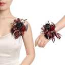 Ling's moment 2pcs Prom Wrist/Shoulder Corsage Artificial Flower, Girl/Mother Homecoming/Wedding Corsage Wristlet Dcor, etc. Black Gothic Burgundy