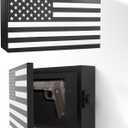 American Flag Hidden Gun Safe, American Flag Wall Hanging Concealed Gun Cabinet, Combination Lock All Iron Frame for Police Gift, 17" x 10" x 3"