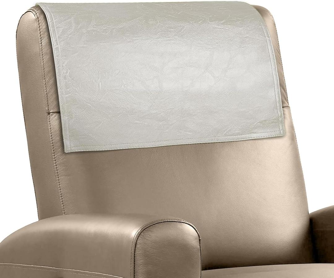 Recliner Headrest Protector Faux Leather Headrest Cover for Recliner Chair Couch Headrest Cover for Furniture Sofa Protector Chair Arm Covers for Home Office 17 x 27In(Beige) (Hook & Loop Strips)