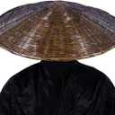 Samurai Swordsman Cosplay Bamboo Hat - Japanese Asian Hat, Dia.21 Inches Depth 4 Inches (Brown)