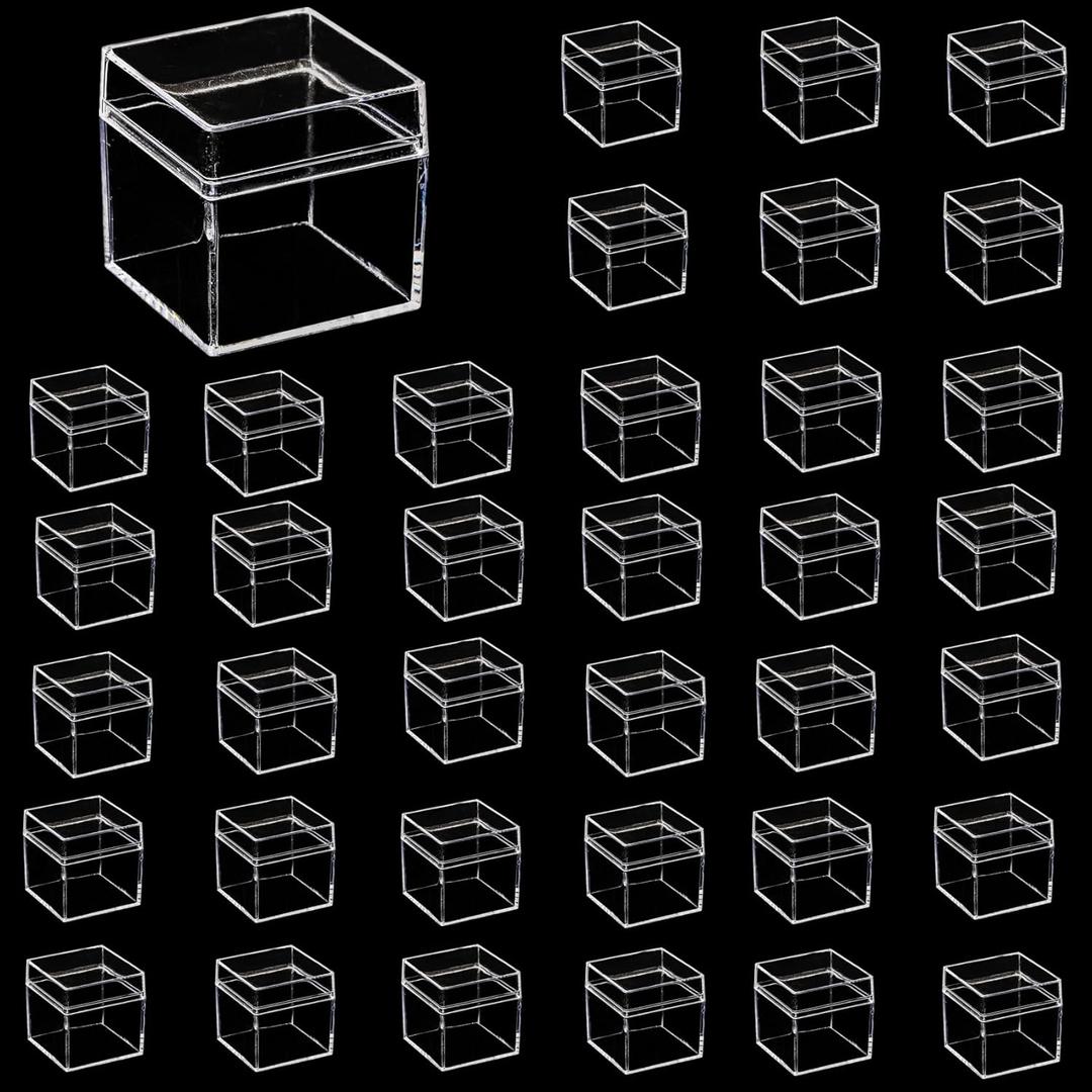 36 Pack Small Acrylic Box with Lids, 2x2x2 Inches Clear Candy Containers for Party Favors, Mini Square Cube Display Box for Easter, Treat, Cosmetics, Jewelry