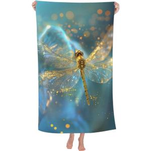 Golden Dragonfly Beach Towel 31inx51in, Cute Sand-Free Microfiber Bath Towel Ultra Soft Quick Dry Pool Towel Absorbent Towel Lightweight Towel for Swimming Bathroom Decor