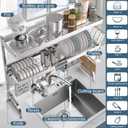 Over The Sink Dish Drying Rack,3 Tier Adjustable Length (25.5'' to 37.4'') Full Stainless Steel Large Storage Kitchen Dish Rack,For Kitchen Counter Expandable Multifunctional Organizers,Silver