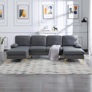 107.9 U Shaped Sectional Sofa with Double Extra Wide Chaise, w/Removable Back & Seat Cushions, for Living Room, Office, Apartment, Dark Gray