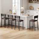 Garvee Bar Stools Set of 4 with Backrest and Footrest, 25 in Counter Height Bar Stools with Thick Cushion, Upholstered Kitchen Barstools for Dining Room, Bar, Retro Brown