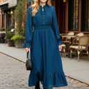 Sunny Spirit Women's Floral Boho Midi Dress 2025 Spring Fall Long Sleeve V Neck Chiffon A-Line Flowy Party Dresses (L)