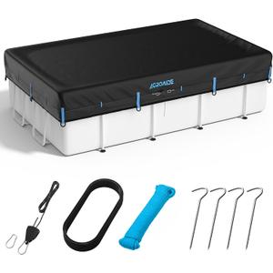 7x10 FT Rectangular Pool Cover, 3-in-1 Super Windproof System, Upgraded Seamless Side Design with Fast Ratchet Tie Downs - All Season Use, Tear Resistant, UV & Dust Proof
