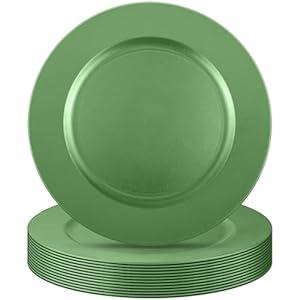 Tanlade 12 Pcs 13 Inch Charger Plates Bulk Round Wedding Chargers Plastic Dinner Plates for Table Setting Wedding Party Decoration (Green)