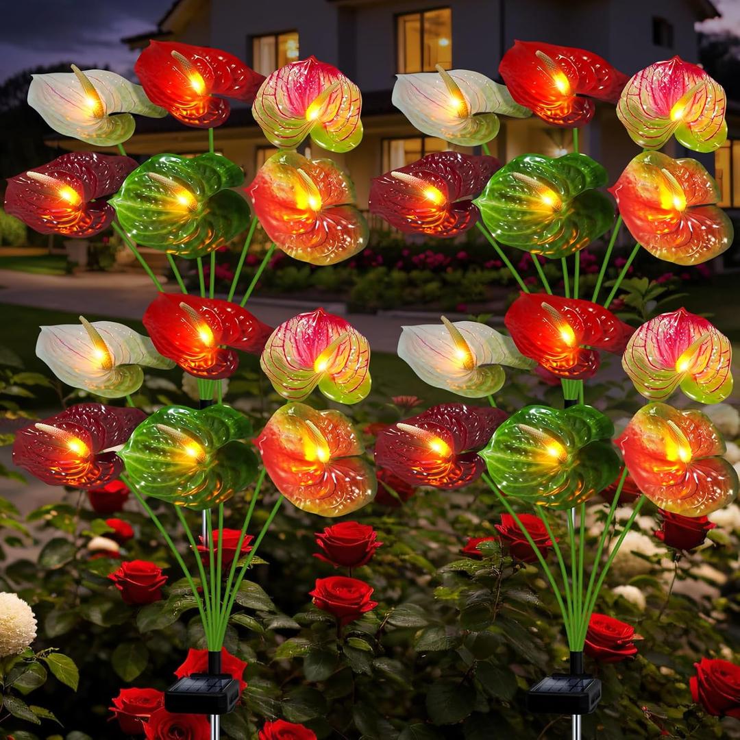 Solar Lights Outdoor - Unique Solar Anthurium Lights Solar Plant Waterproof Decor for Garden, Lawn, Patio, Thoughtful Gift for Garden Lovers