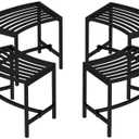 Timechee Metal Curved Fire Pit Bench Set of 4, Outdoor Fire Pit Seating, Steel Backless Outside Bench for Garden, Patio, Porch, Backyard, Plant Stand, Heavy Duty Plant Holder, Style 1, Black