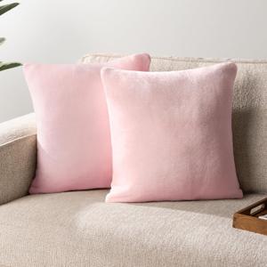 PAVILIA Light Pink Throw Pillow Covers 20x20 Set of 2, Decorative Pillow Cases for Bed Sofa Couch, Boho Aesthetic Accent Decor Cushion Bedroom Living Room, Velvet Square Euro Sham Covers, Blush Pink