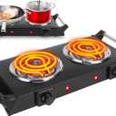Hot Plate, 2000W Portable Electric Stove for Cooking with Stay Cool Handles & 5 Levels Adjustable Temperature, Countertop Double Coil Burner for Home RV Camp Compatible for All Cookwares,Black