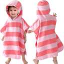 VOOVA & MOVAS Baby Towels with Hood, Oversized (2-4Years,21"X21") Made from 100% Soft Cotton,Absorbent Hooded Poncho Towel for Toddler Girls,Perfect for Pool | Swimming | Bath | Beach,Pink Bar Stripe