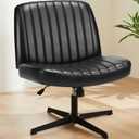 Sweetcrispy Criss Cross Chair Legged, Armless Office Wide Desk Chair No Wheels, PU Leather Swivel Vanity Height Adjustable Fabric Modern Computer Task Seating for Home - Black