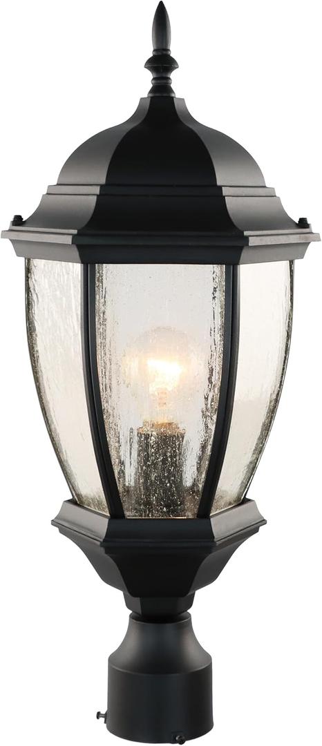 Outdoor Post Light, 21 Inch Aluminum Outside Post Lantern, Waterproof Exterior Lamp Pole Lantern Head with Seeded Glass, Matte Black Column Lights for Patio Garden Walkway Landscape E26 Base Max 100W