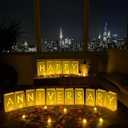 Happy Anniversary Decorations Light up Letters with 30 Tea Lights Candles and 2000 Rose Petals Included - Luminary Paper Bags to be Used as Happy Anniversary Banner and Anniversary Decorations