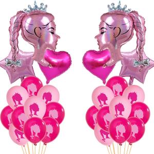 30pcs Hot Pink Princess Doll Foil Balloon Pink Heart Star Balloons Girl Head Latex Globos Kit For Princess Party Decorations Makeup Bachelorette Photo Backdrop Little Girl Adult Birthday Supply