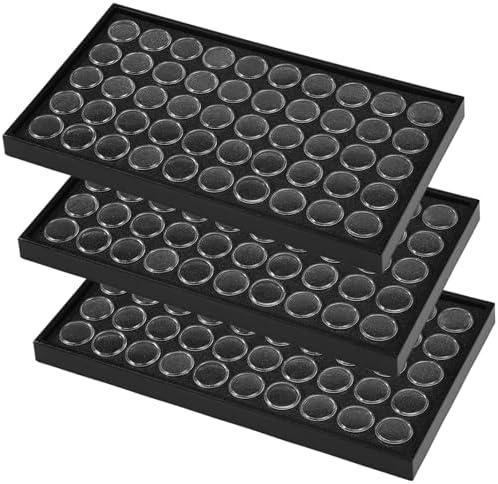Geelin 3 Pcs Gem Display 150 Case Gem Jars Small Size 14.7" x 8.1" x 0.98" Black Tray Foam Sheet Gemstones Storage Jars with Lids Insert Trays for Collectibles Jewelry Coins and Gemstone Storage