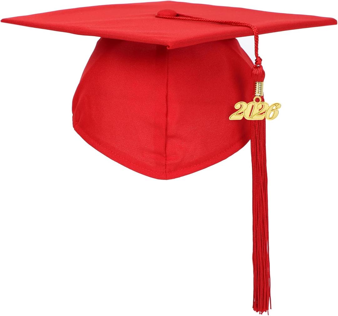 4 x FtyFty Unisex Adult Matte Graduation Cap with Tassel Year Charm (Red)