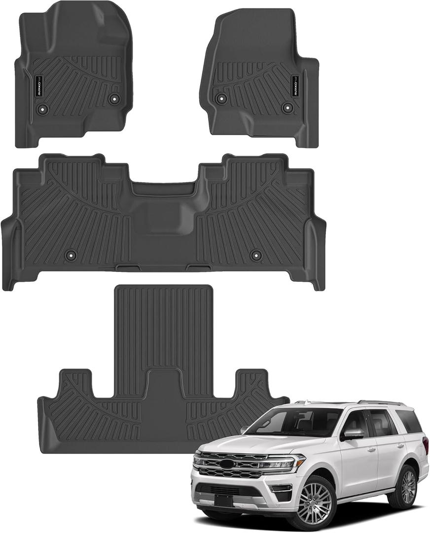 AUXKO All Weather Floor Mat Fit for 2025 2024-2018 Ford Expedition (Include MAX) 7 Seat 2nd Row Bucket Seat TPE Liner Accessories All Season Guard Odorless Anti-Slip Black