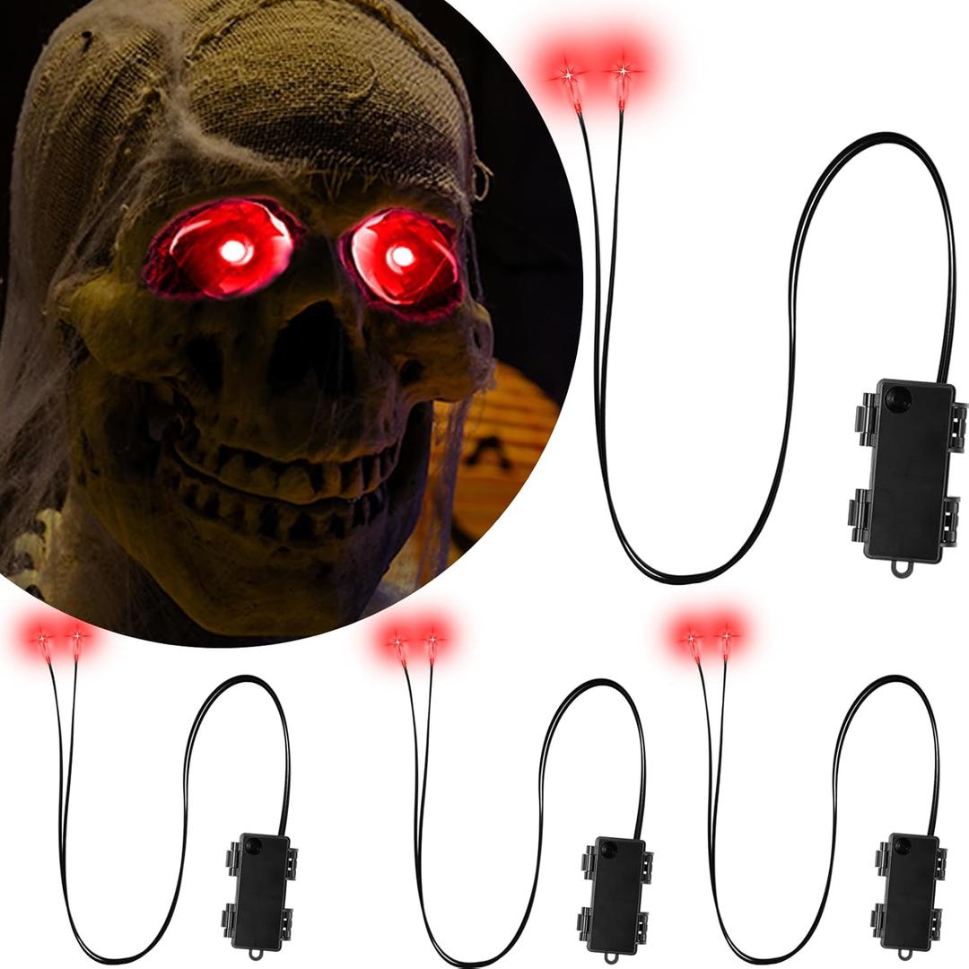 Red Led Glowing Eyes with Timer & Waterproof, 3 Pcs Light Up Skeleton Eyes, Horror Diy Red Eyes for Masks, Pumpkins, Tombstones and Props (Batteries Not Included)