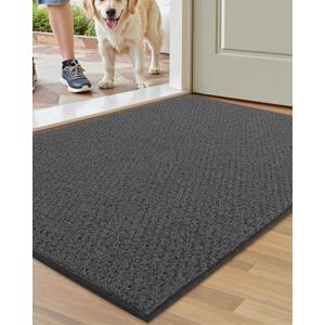 Color&Geometry Large Double Door Mat, 24"x43" Non Slip Front Door Mat Indoor Entrance, Dirt Trapper Washable Indoor Outdoor Rugs Entry Rugs for Inside House, Grey (Rolled-up NO Creases)