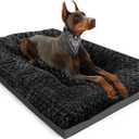 POCBLUE Deluxe Washable Dog Bed for Medium/Large Dogs Dog Crate Mat 35 Inch Comfy Fluffy Kennel Pad Anti-Slip for Dogs Up to 60 lbs, 35" x 23", Black