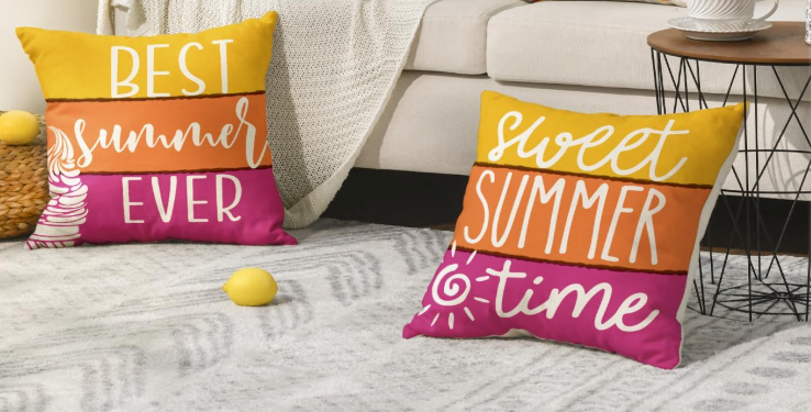 AVOIN colorlife Hello Sunshine Floral Sweet Summer Time Throw Pillow Covers, 18 x 18 Inch Popsicle Ice Cream Polka Dots Stripes Best Summer Ever Holiday Seasonal Cushion Case Decorations Set of 2