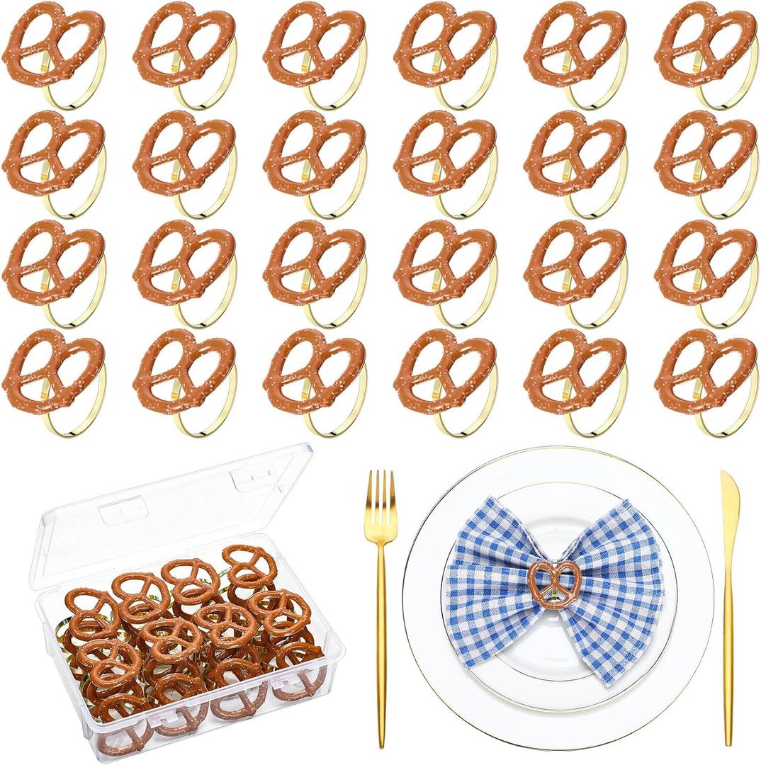 24pcs Pretzel Napkin Rings Oktoberfest Napkin Holder Metal for Pretzel Oktoberfest Party Table Decoration