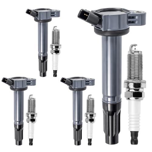 Motorevo UF487 Ignition Coil Pack and Spark Plugs Set of 4 Compatible with Toyota Sienna Avalon Camry Highlander Rav4 Venza Lexus RX350 ES350 RX450h 2007 2008 2009 2010 2011 2012 2013 2014 2015